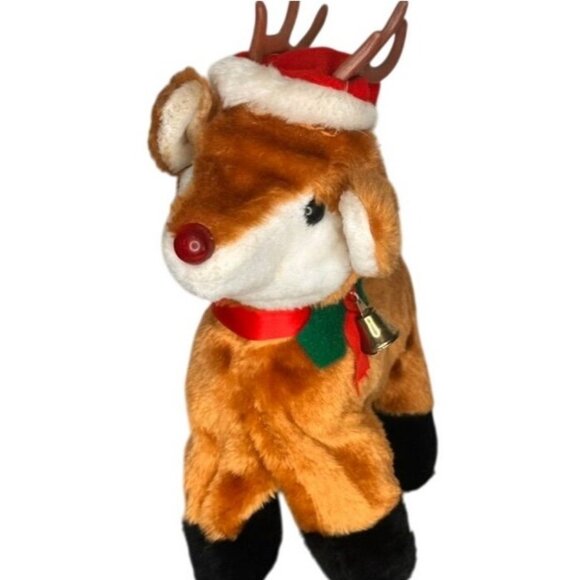Vintage Christmas Rudolph Reindeer Stuffed Animal Animated Plush Toy Musical - Picture 1 of 7